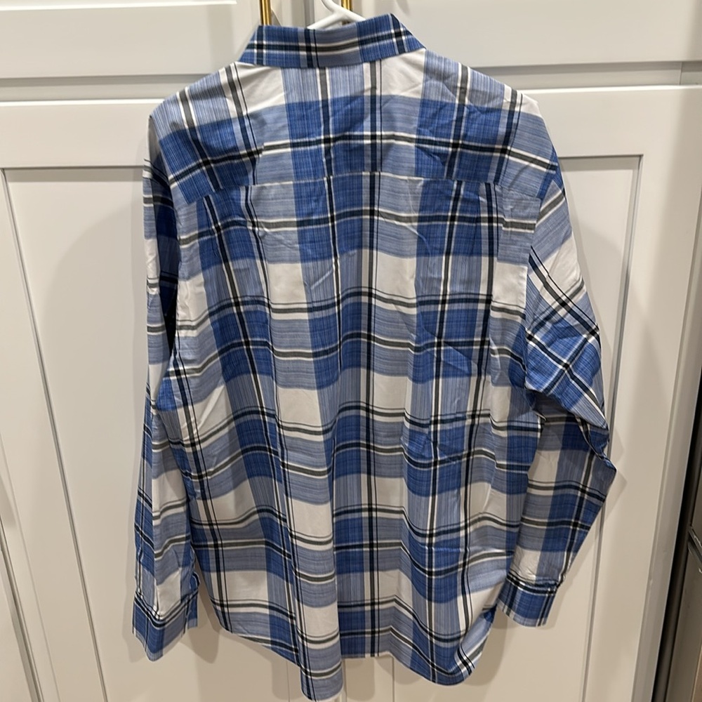 Alfani Blue and White Plaid Button-Down Shirt - Picture 4 of 4